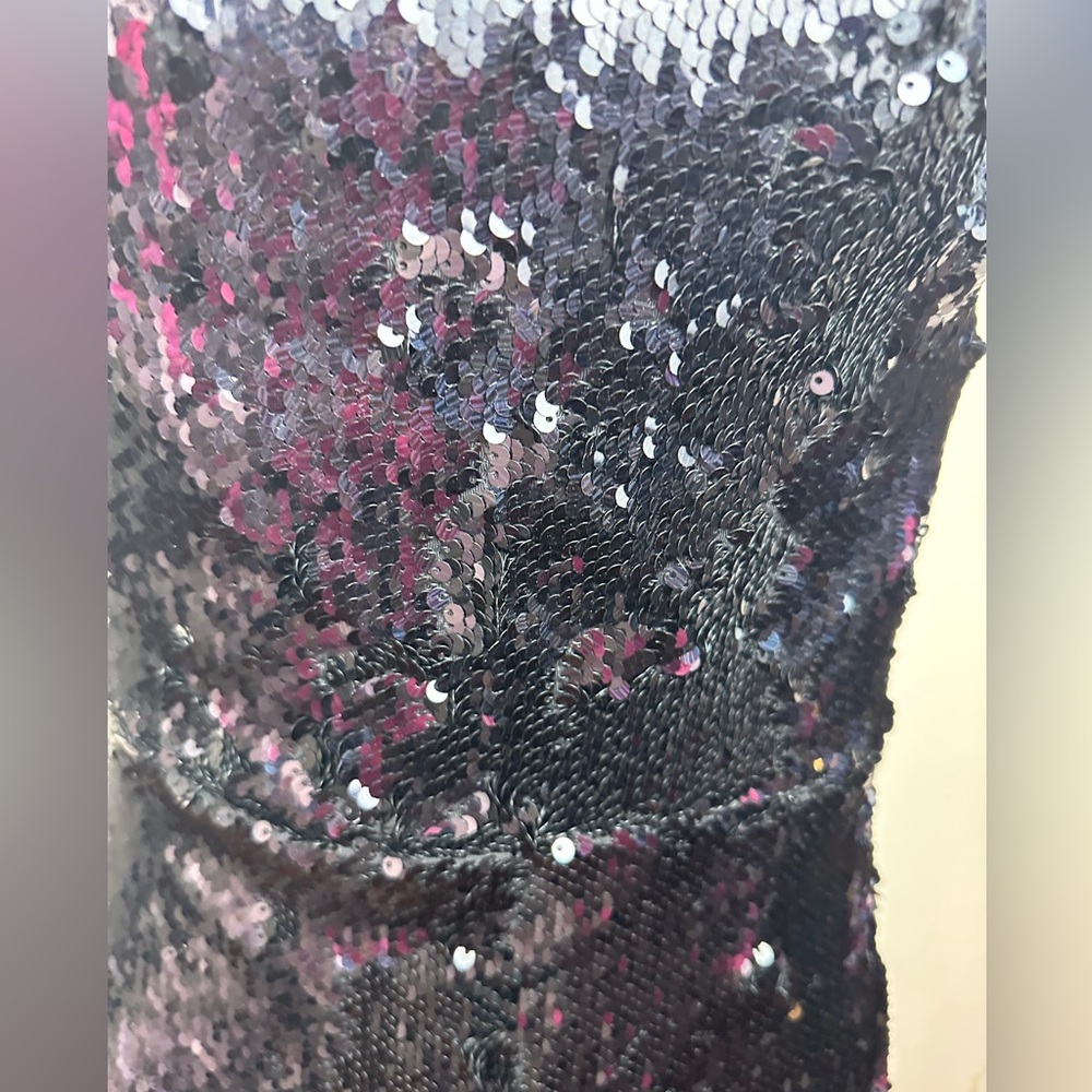 Lucy In The Sky Black-Silver Strappy Disco Sexy Open Back Sequin Mini Dress M - Picture 11 of 16